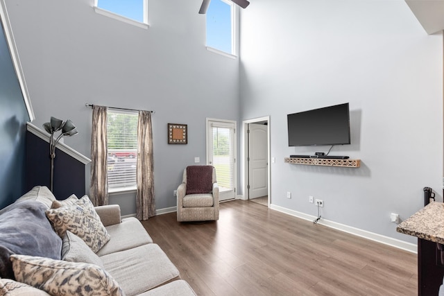1339 Raden Dr, Lebanon, TN 37087 - living area with plenty of natural light, a towering ceiling, wood finished floors, and baseboards