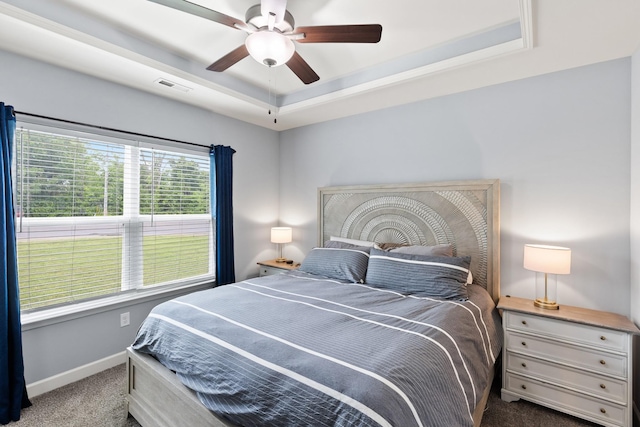 1339 Raden Dr, Lebanon, TN 37087 - carpeted bedroom featuring a raised ceiling, baseboards, and a ceiling fan