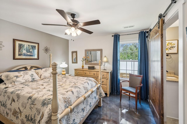 200 Nichols Dr, Woodbury, TN 37190 - bedroom with a barn door and ceiling fan