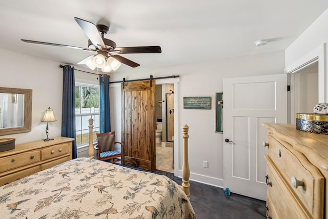 200 Nichols Dr, Woodbury, TN 37190 - bedroom with a barn door, baseboards, and a ceiling fan