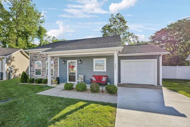 200 Nichols Dr, Woodbury, TN 37190 - view of front facade with driveway, an attached garage, a shingled roof, and stone siding