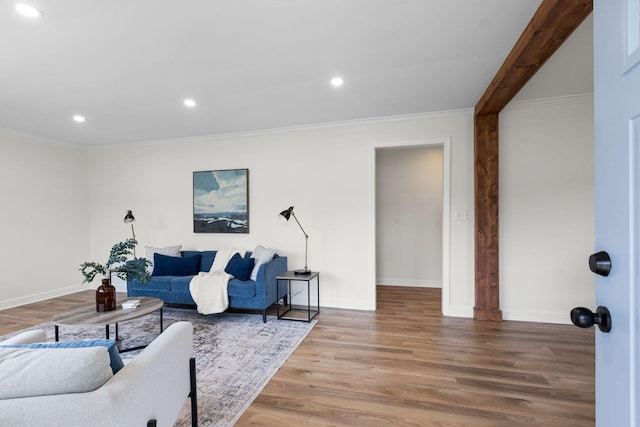 1371 Pomona Rd, Dickson, TN 37055 - living room with ornamental molding, recessed lighting, wood finished floors, and baseboards
