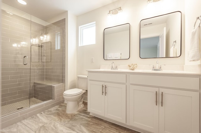 287 Cloverbrook Way, Gallatin, TN 37066 - bathroom with toilet, double vanity, a shower stall, and marble look tile flooring
