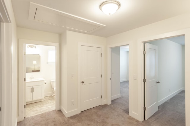 287 Cloverbrook Way, Gallatin, TN 37066 - hall with attic access, light colored carpet, a sink, and baseboards