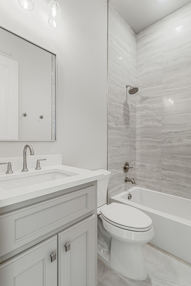 7100 Twelve Corners Rd, Lascassas, TN 37085 - bathroom with toilet, vanity, shower / bathtub combination, and marble look tile flooring