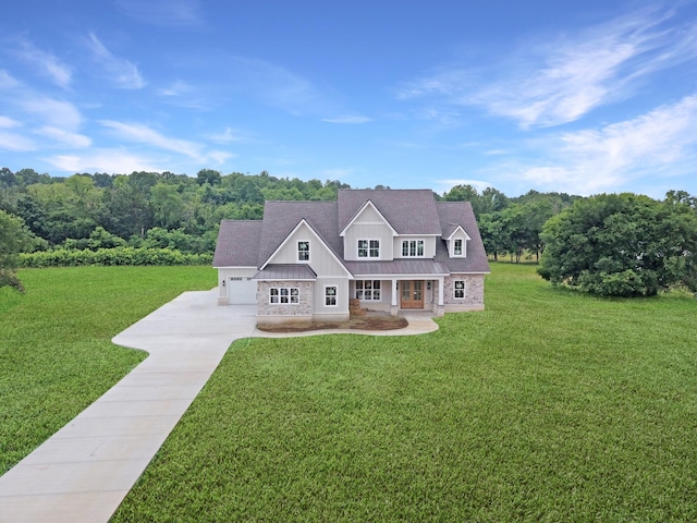 7100 Twelve Corners Rd, Lascassas, TN 37085 - view of front of property with driveway, a front yard, a garage, and stone siding