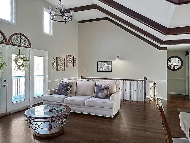 342 Drawbridge Trce, Paducah, KY 42003 - living room featuring a chandelier, wood finished floors, and high vaulted ceiling