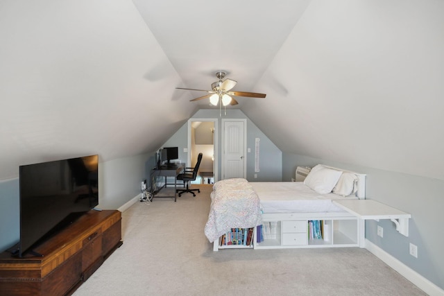 7579 Nightfall Cir, Ooltewah, TN 37363 - bedroom with carpet flooring, vaulted ceiling, baseboards, and ceiling fan