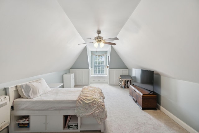 7579 Nightfall Cir, Ooltewah, TN 37363 - carpeted bedroom with a ceiling fan, lofted ceiling, and baseboards