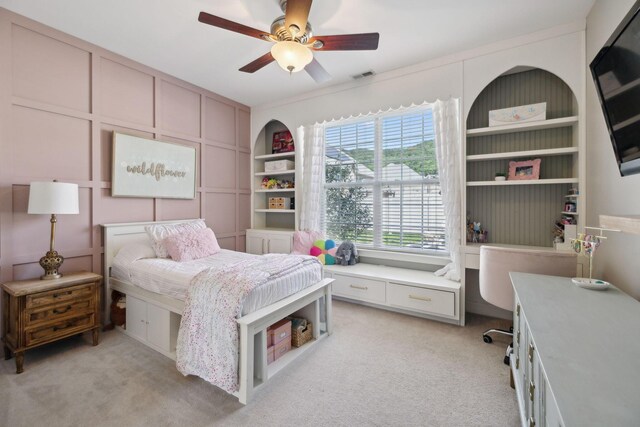 7579 Nightfall Cir, Ooltewah, TN 37363 - bedroom with light carpet, a ceiling fan, and an office area