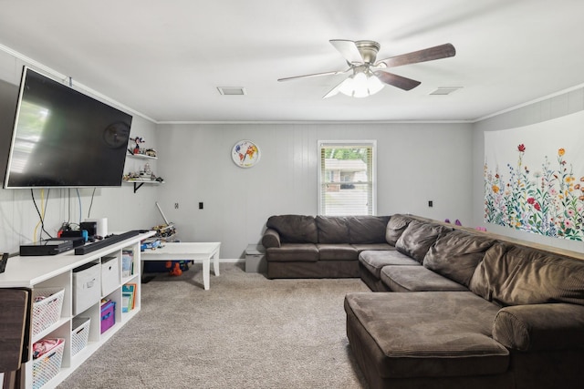 805 Springmont Dr, Hopkinsville, KY 42240 - carpeted living area featuring ceiling fan and crown molding