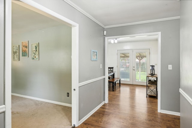 805 Springmont Dr, Hopkinsville, KY 42240 - corridor featuring french doors, ornamental molding, and wood finished floors