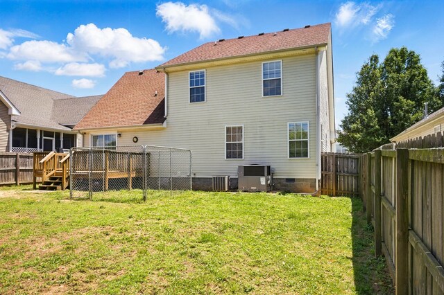 3716 S Jot Dr, Clarksville, TN 37040 - rear view of house featuring crawl space, a wooden deck, and central AC