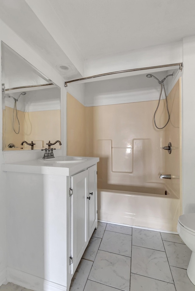 226 Higdon St, Lynnville, TN 38472 - full bath featuring shower / bathtub combination, toilet, vanity, and marble finish flooring