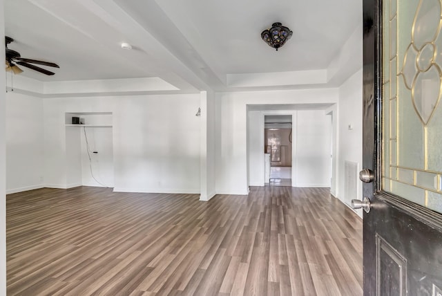 226 Higdon St, Lynnville, TN 38472 - foyer featuring a tray ceiling, baseboards, wood finished floors, and ceiling fan