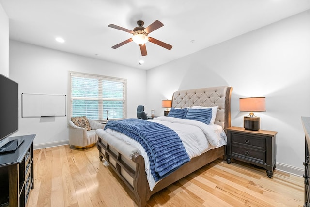 127 Copperstone Dr, Clarksville, TN 37043 - bedroom with light wood-type flooring, baseboards, ceiling fan, and recessed lighting