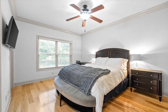 127 Copperstone Dr, Clarksville, TN 37043 - bedroom featuring light wood-style floors, baseboards, ornamental molding, and a ceiling fan