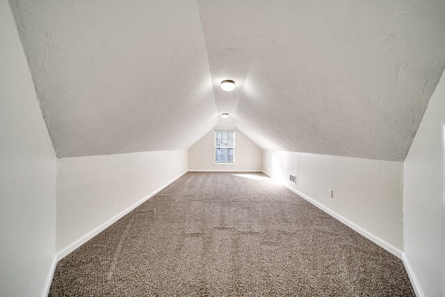 3889 Mackenzie Dr, Clarksville, TN 37042 - bonus room featuring a textured ceiling, carpet flooring, vaulted ceiling, and baseboards