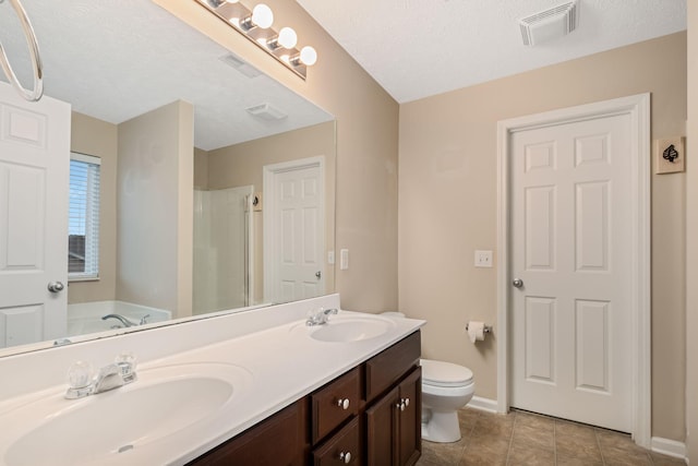 905 Arbor Springs Dr, Mount Juliet, TN 37122 - bathroom featuring a shower with door, double vanity, toilet, baseboards, and a bath