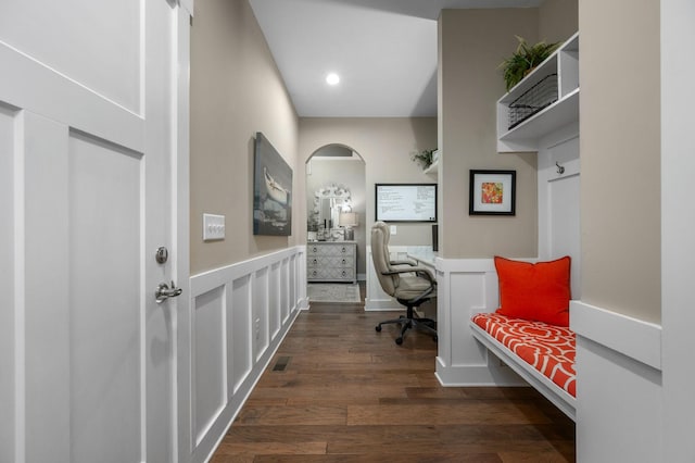 390 Buckingham Blvd, Gallatin, TN 37066 - home office featuring dark wood-style floors, recessed lighting, and arched walkways