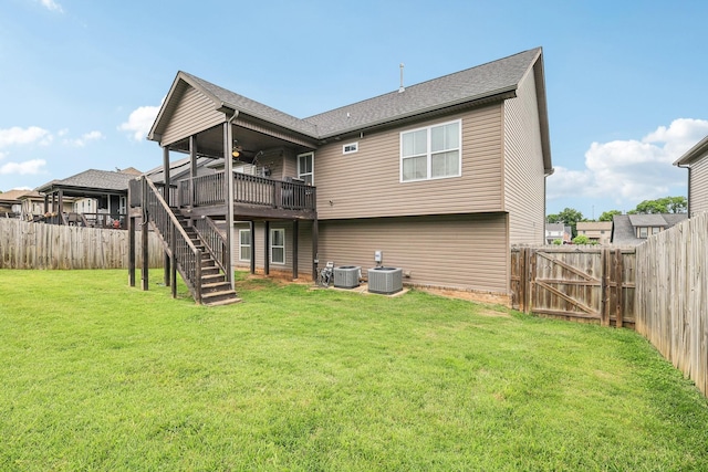 974 Bonellis Ln, Clarksville, TN 37040 - rear view of property with a ceiling fan, cooling unit, a wooden deck, and stairs