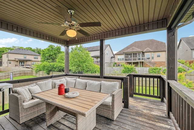 974 Bonellis Ln, Clarksville, TN 37040 - wooden terrace featuring a residential view, a fenced backyard, and ceiling fan