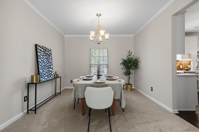 3224 Nolen Ln, Franklin, TN 37064 - dining area featuring a chandelier, crown molding, light colored carpet, and baseboards