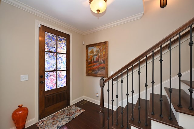 102 Cobbler Cir, Hendersonville, TN 37075 - entryway featuring baseboards, hardwood / wood-style floors, ornamental molding, and stairs
