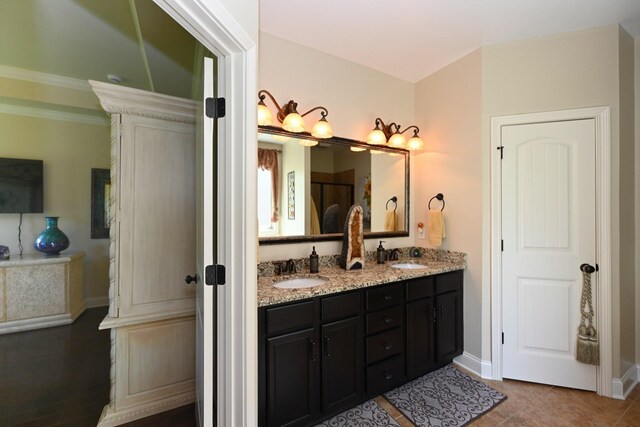 102 Cobbler Cir, Hendersonville, TN 37075 - full bathroom featuring double vanity, baseboards, a shower, and tile patterned floors