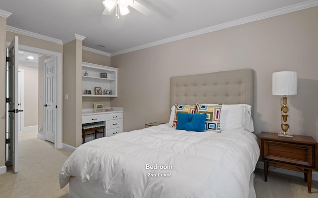 414 Gentlemens Rdg, Signal Mountain, TN 37377 - bedroom featuring light colored carpet, crown molding, baseboards, and ceiling fan