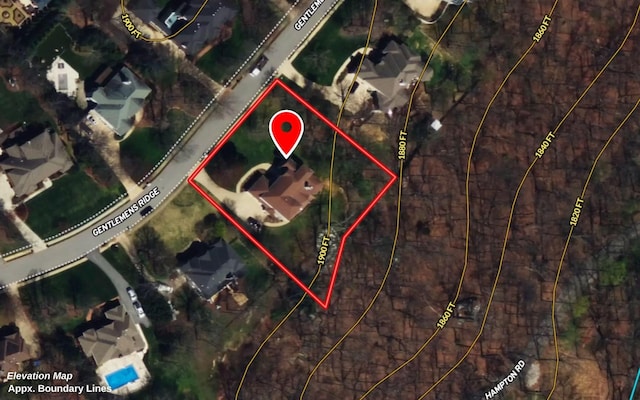 414 Gentlemens Rdg, Signal Mountain, TN 37377 - aerial overview of property's location featuring property boundaries highlighted