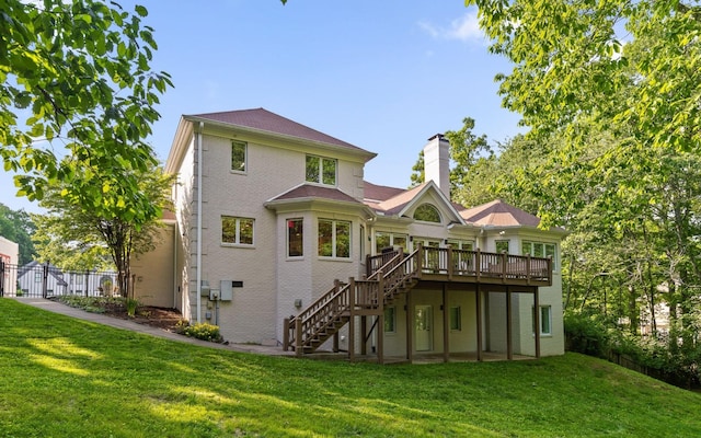 414 Gentlemens Rdg, Signal Mountain, TN 37377 - back of house with stairway, a deck, and a chimney