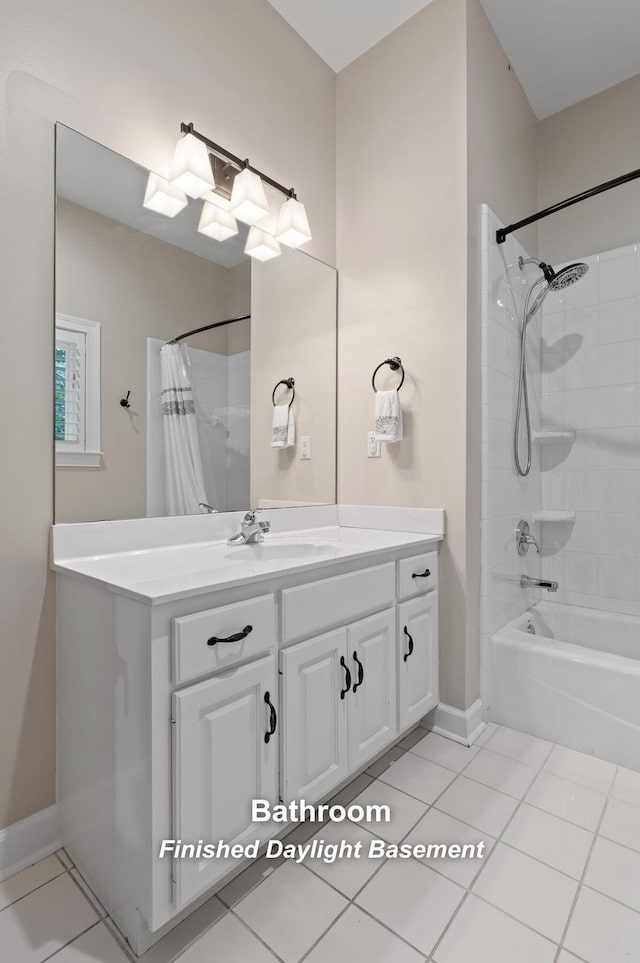 414 Gentlemens Rdg, Signal Mountain, TN 37377 - bathroom with vanity, tile patterned flooring, shower / bath combination with curtain, and baseboards