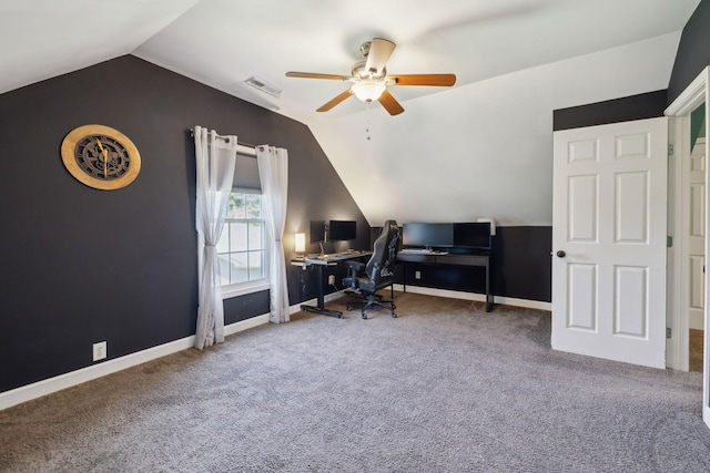 4010 Swift Springs Ct, Goodlettsville, TN 37072 - office with a ceiling fan, lofted ceiling, carpet, and baseboards