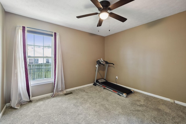 4010 Swift Springs Ct, Goodlettsville, TN 37072 - exercise area with carpet floors, baseboards, ceiling fan, and a textured ceiling