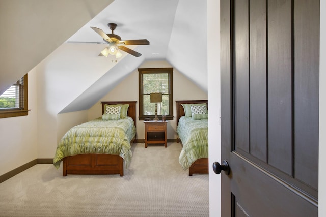 100 Acree Ln, Estill Springs, TN 37330 - bedroom featuring multiple windows, carpet floors, lofted ceiling, and ceiling fan