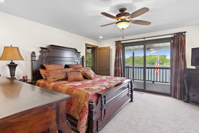 100 Acree Ln, Estill Springs, TN 37330 - bedroom featuring access to exterior, light carpet, recessed lighting, and a ceiling fan