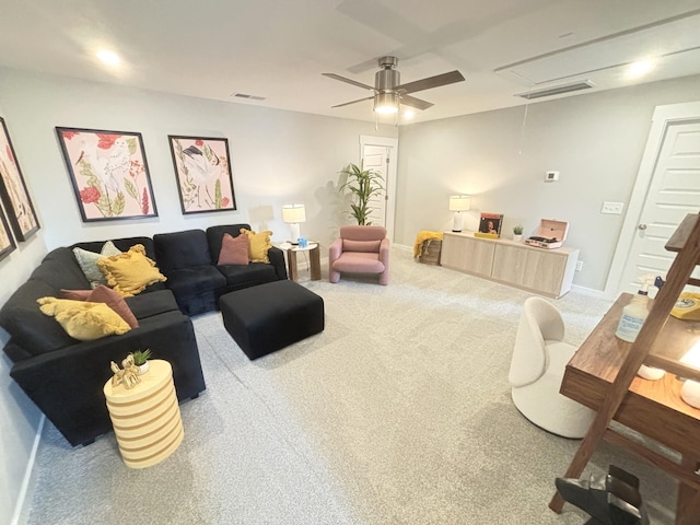 145 Lightberry Ln, Hendersonville, TN 37075 - living area featuring attic access, carpet, ceiling fan, and baseboards