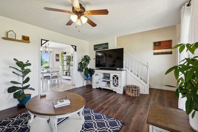 8635 Pleasant Hill Rd, Cross Plains, TN 37049 - living room featuring a chandelier, wood finished floors, baseboards, and ceiling fan