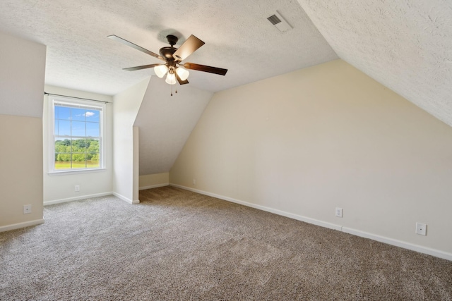 8635 Pleasant Hill Rd, Cross Plains, TN 37049 - bonus room featuring vaulted ceiling, ceiling fan, a textured ceiling, carpet flooring, and baseboards