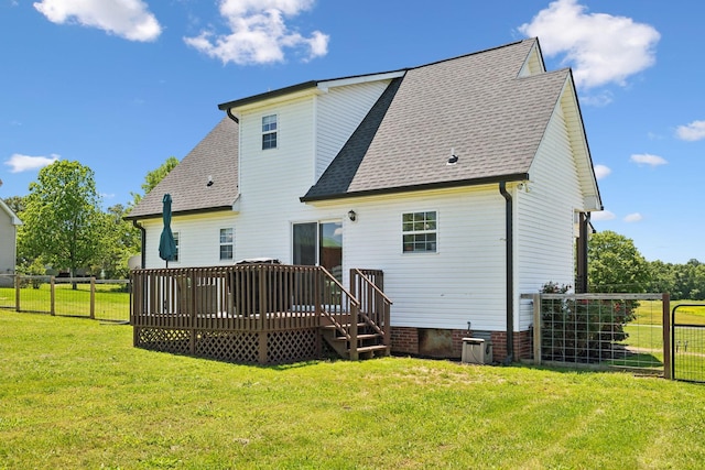 8635 Pleasant Hill Rd, Cross Plains, TN 37049 - back of house with a shingled roof, a wooden deck, and a gate