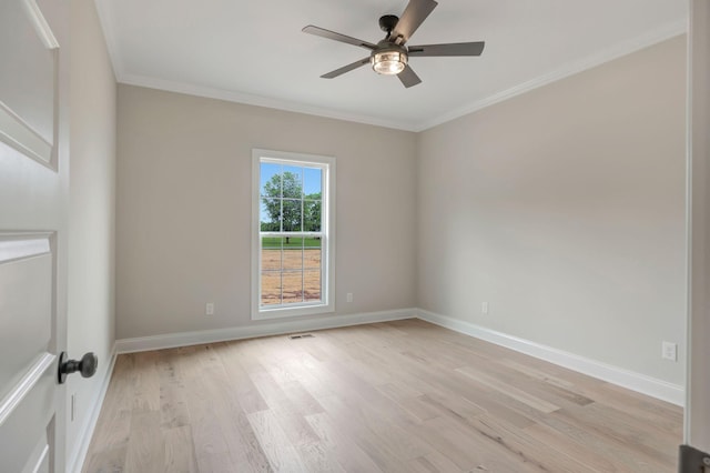 2125 Halls Mill Rd, Unionville, TN 37180 - empty room featuring light wood-style flooring, a ceiling fan, ornamental molding, and baseboards