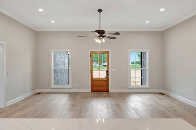 2125 Halls Mill Rd, Unionville, TN 37180 - entrance foyer with crown molding, wood finished floors, a ceiling fan, recessed lighting, and baseboards