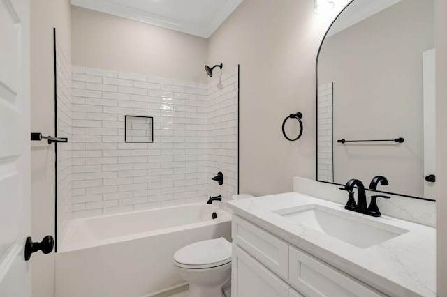 2125 Halls Mill Rd, Unionville, TN 37180 - bathroom with vanity, toilet, shower / tub combination, and ornamental molding