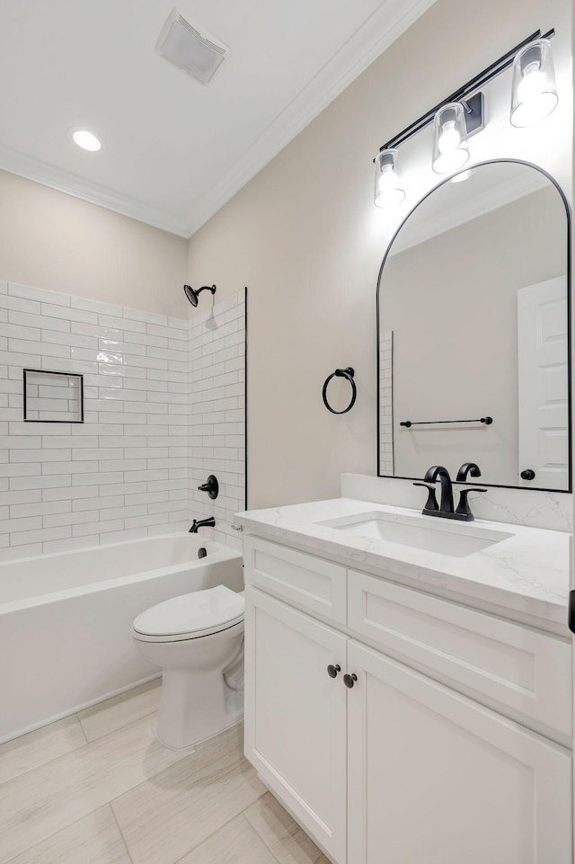 2125 Halls Mill Rd, Unionville, TN 37180 - bathroom featuring crown molding, vanity, toilet, and  shower combination