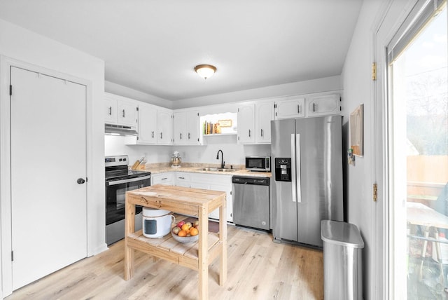 202 Jim Thorpe Dr, Clarksville, TN 37042 - kitchen featuring stainless steel appliances, under cabinet range hood, a sink, white cabinets, and light countertops