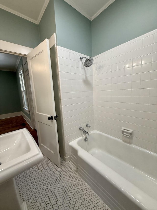 425 Arlington Ave, Jackson, TN 38301 - bathroom featuring crown molding, tub / shower combination, and tile patterned flooring