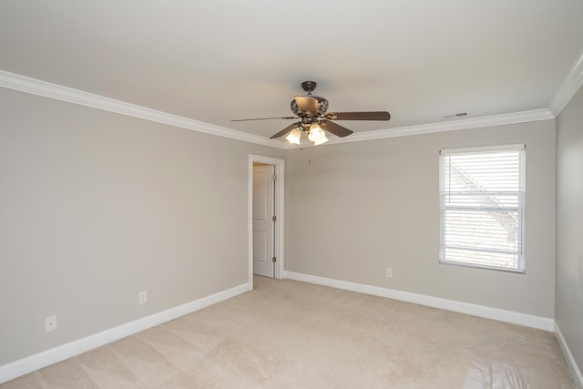 2732 Avington Ct, Murfreesboro, TN 37128 - empty room with ornamental molding, baseboards, a ceiling fan, and light carpet