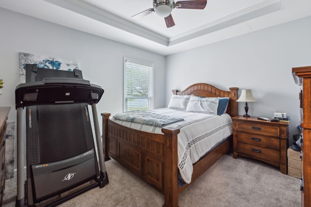 803 Bradford Pl, Murfreesboro, TN 37130 - bedroom featuring light carpet, a raised ceiling, crown molding, and ceiling fan