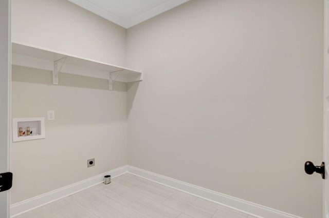 2121 Halls Mill Rd, Unionville, TN 37180 - laundry area with hookup for a washing machine, hookup for an electric dryer, baseboards, and crown molding